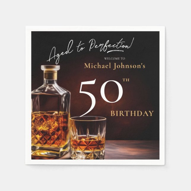 Elegant Whiskey Black Gold 50th Birthday Party Nap Napkin (Front)