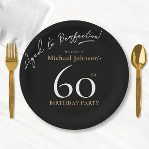 Elegant Whiskey Black Gold 60th Birthday Party Paper Plate