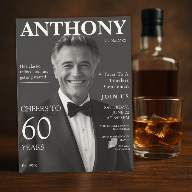 Elegant Whiskey-Themed 60th Birthday Photo Invitation (Creator Uploaded)