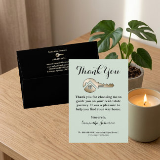 Elegant Whispering Sage Gold Key Real Estate Thank You Card