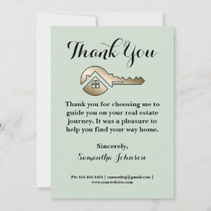 Elegant Whispering Sage Gold Key Real Estate Thank You Card
