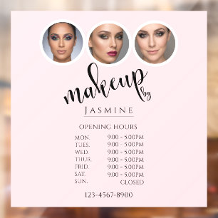 Elegant White 3 Photo MUA Opening Hours Window Cling