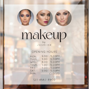 Elegant White 3 Photo MUA Opening Hours Window Cling