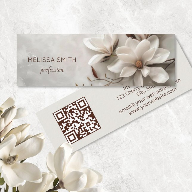 Elegant White 3D Magnolia Mini Business Card (Creator Uploaded)