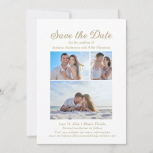 Elegant White 4 Photo 2 Sided Wedding  Save The Date