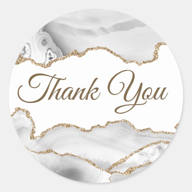 Elegant White Agate Thank you Classic Round Sticker (Front)