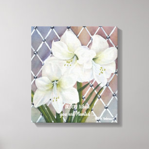 Elegant White Amaryllises Painted in Watercolors Canvas Print