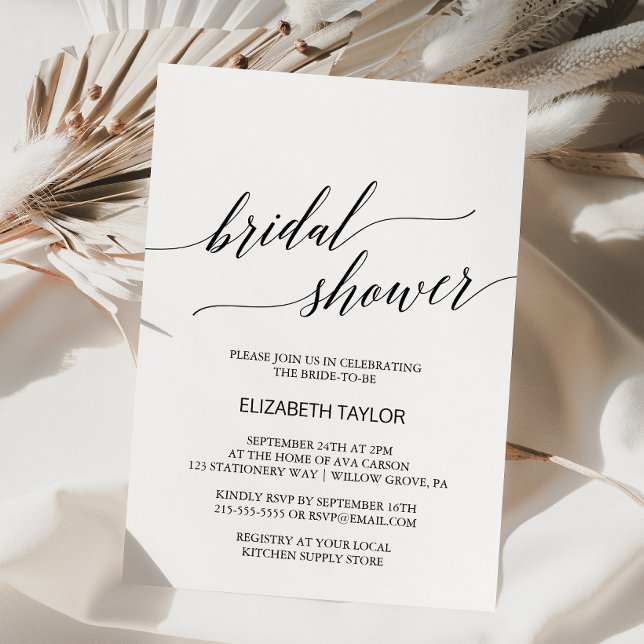 Elegant White and Black Calligraphy Bridal Shower Invitation (Creator Uploaded)