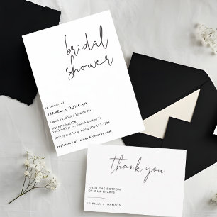 Elegant White and Black Calligraphy Bridal Shower Thank You Card