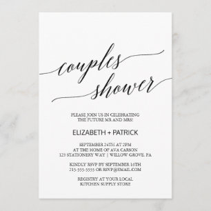 Elegant White and Black Calligraphy Couples Shower Invitation