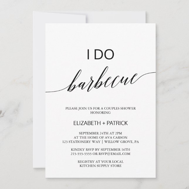Elegant White and Black Calligraphy I Do Barbecue Invitation (Front)