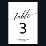 Elegant White and Black Calligraphy Table Number<br><div class="desc">This elegant white and black calligraphy table number card is perfect for a simple wedding. The neutral design features a minimalist card decorated with romantic and whimsical typography. The card prints on the front and back (double-sided). Add each table number that you need to your cart individually.</div>