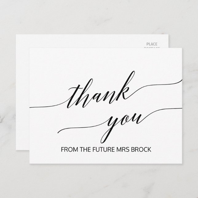 Elegant White and Black Calligraphy Thank You Postcard (Front/Back)