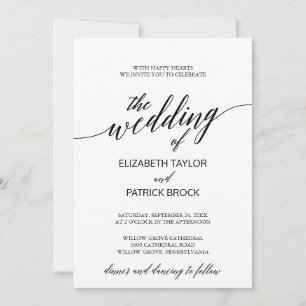 Elegant White and Black Calligraphy Wedding Invitation
