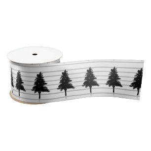 Elegant White and Black Christmas Tree Satin Ribbon