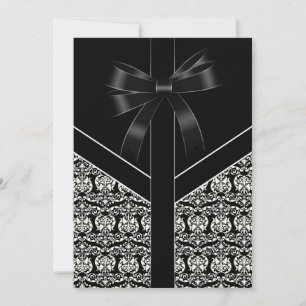 Elegant White and Black Damask Wedding Invitation