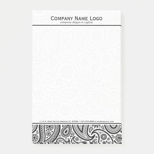 Elegant White And Black Floral Paisley Post-it Notes (Front)