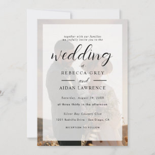 Elegant White and Black Gold Border Photo Wedding Card