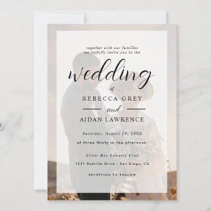 Elegant White and Black Gold Border Photo Wedding Card