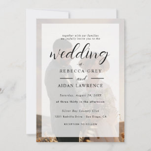 Elegant White and Black Gold Border Photo Wedding Invitation