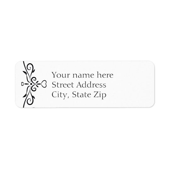 Elegant White and Black Heart Flourish Return Address Label