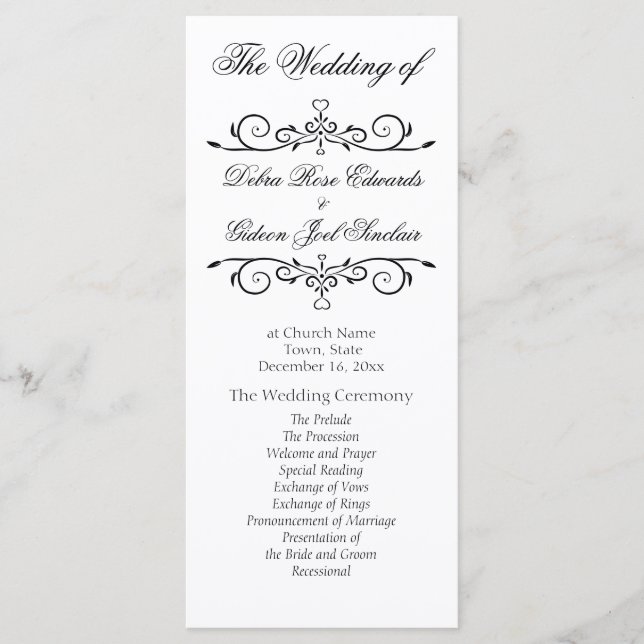 Elegant White and Black Heart Wedding Program Programme (Front)