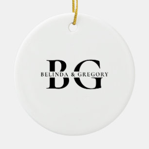 Elegant White and Black Monogram Initials Wedding Ceramic Tree Decoration