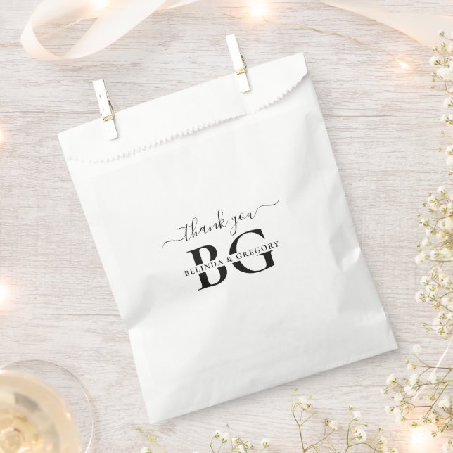 Elegant White and Black Monogram Initials Wedding Favour Bags (Clipped)