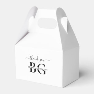 Elegant White and Black Monogram Initials Wedding Favour Box