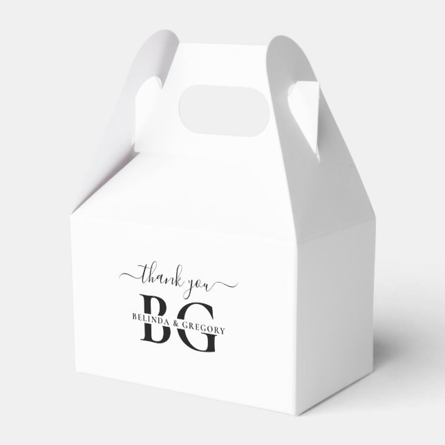 Elegant White and Black Monogram Initials Wedding Favour Box (Front Side)
