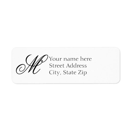 Elegant White and Black Monogram Return Address Label