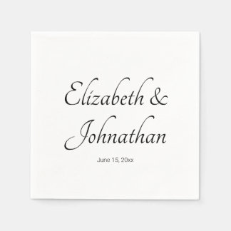 Elegant White and Black Script Names Bride Groom Napkin