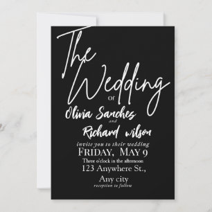 Elegant White and Black Simple Wedding Invitation