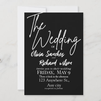Elegant White and Black Simple Wedding  Invitation