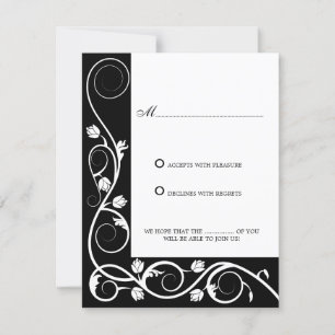 Elegant White and Black Swirls RSVP / Reply Card
