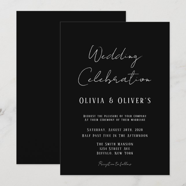 Elegant White and Black Tie Minimalist Wedding Inv Invitation (Front/Back)