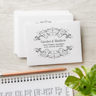 Elegant White and Black Vintage Flourish Wedding Envelope