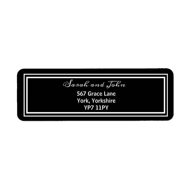 Elegant White and Black Wedding Address Label (Front)