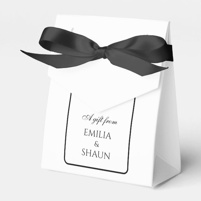 Elegant White and Black Wedding Favour Boxes (Front Side)