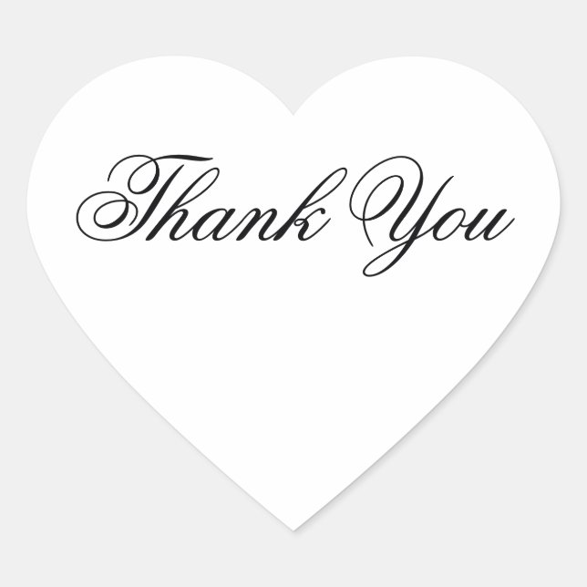 Elegant White and Black Wedding Thank You Heart Sticker (Front)