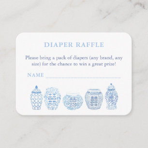 Elegant White And Blue Baby Shower Diaper Raffle Enclosure Card