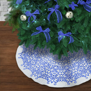 ELEGANT WHITE AND BLUE CHRISTMAS DAMASK CLASSY BRUSHED POLYESTER TREE SKIRT