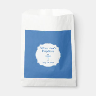 Elegant White and Blue Cross Baptism Christening Favour Bags