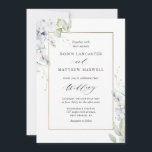 Elegant White and Blue Floral All in One Wedding Invitation<br><div class="desc">Delight your guests with this beautiful all in one wedding invitation with exquisite watercolor flowers and greenery encasing golden frame showcasing your wedding details. No need for insert cards, as this design offers the option to add on the back any details you like! Modern hand written calligraphy elements . Ability...</div>