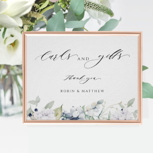 Elegant White and Blue Floral Cards & Gifts Sign