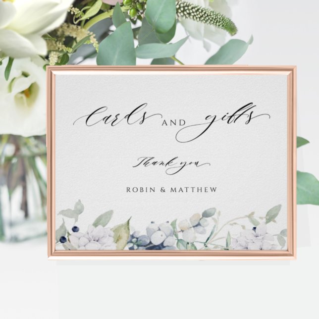 Elegant White and Blue Floral Cards & Gifts Sign (Creator Uploaded)