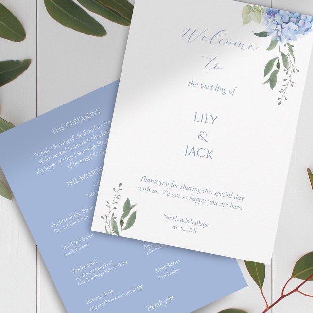 Elegant White and Blue Floral Hydrangea Program Programme (Creator Uploaded)
