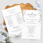 Elegant White and Blue Floral Wedding Program<br><div class="desc">Welcome your guests to your ceremony with this elegant wedding program with modern hand written calligraphy and exquisite watercolor greenery and floral details. Ability to make text changes and adjustments by selecting "customize further". Front with wedding ceremony details, back with wedding party names and thank you message for your guests....</div>