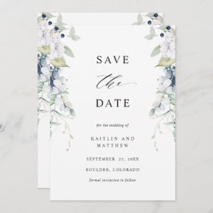 Elegant White and Blue Floral Wedding Save The Date