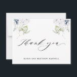 Elegant White and Blue Floral Wedding Thank You Card<br><div class="desc">Thank your guests with a beautiful custom thank you card. Design with elegant watercolor greenery and flowers in a beautiful blend of white, blue and green hues. Ability to add your name(s) on bottom front area. Back in blank where you can hand write or print here any message you like....</div>